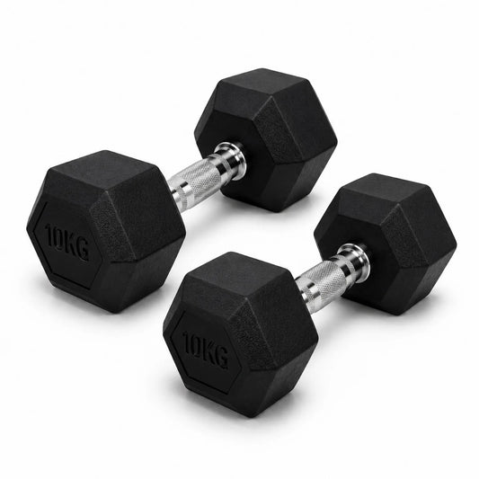 Aerovic Hex Rubber Dumbbells – 10 KG Pair